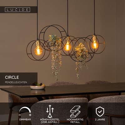 Lucide CIRCLE - Pendelleuchten - 3xE27 - Schwarz